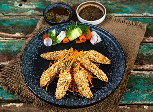 Deep Fried Salmon Slice with Sesame