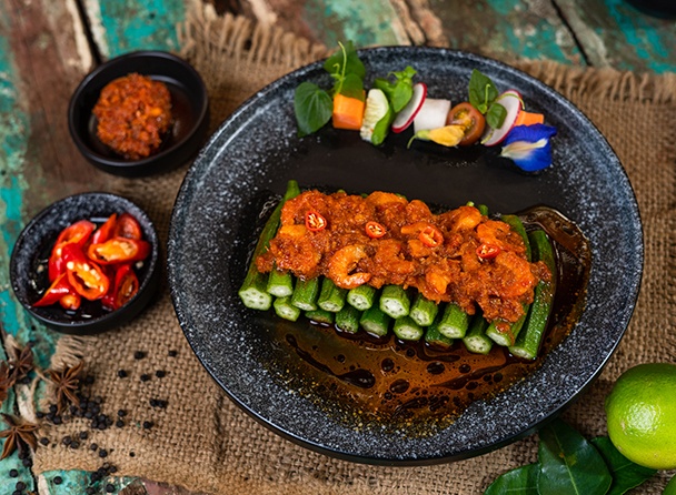 Lady Fingers with Sambar Sauce and Dried Shrimps