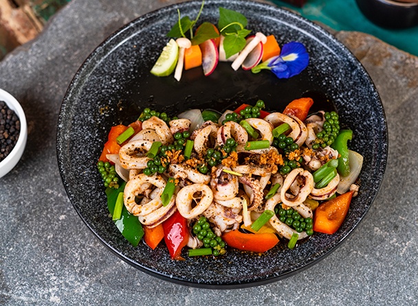 Stir Fried Squid with Kampot Green Pepper