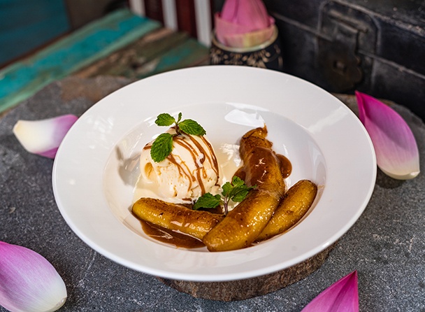 Banana Flambee with Vanilla Ice Cream